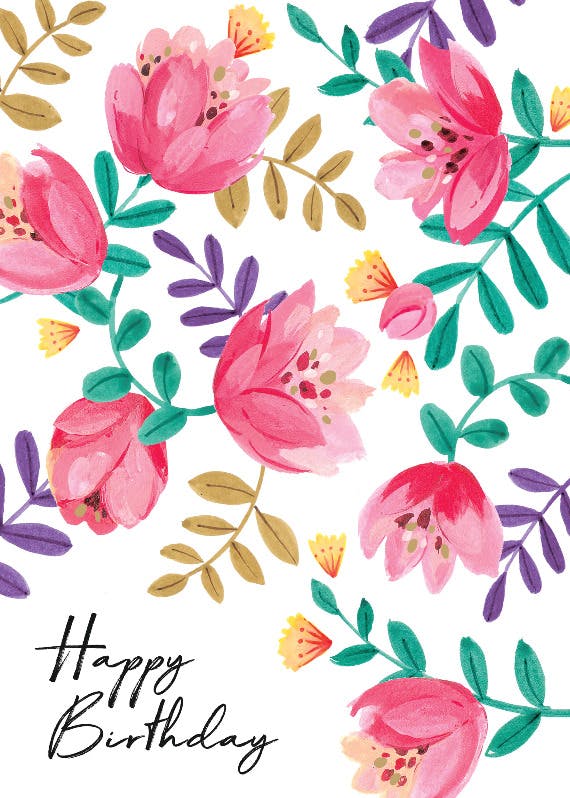 Gouache floral - happy birthday card