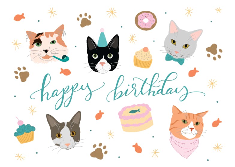 Happy Birthday Postcard Cat Print Postcard Postcards Stationery