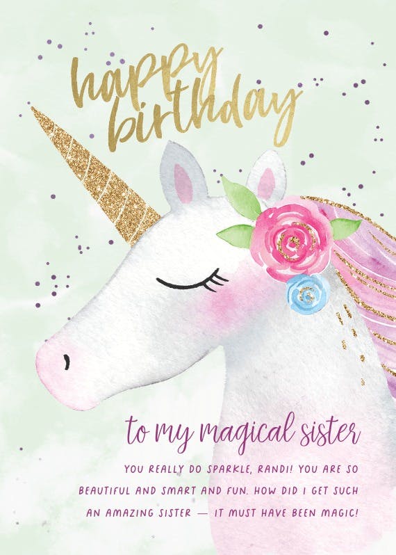 Happy floral unicorn -  tarjeta de cumpleaños