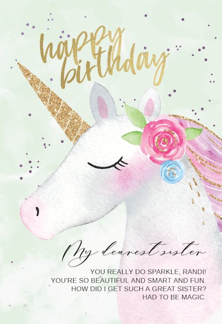 Happy Floral unicorn - Birthday Card