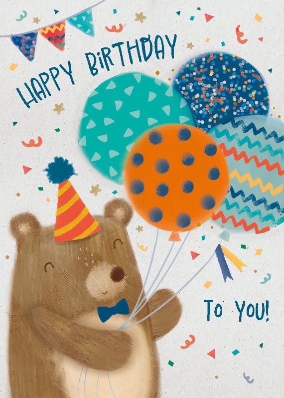 Happy party bear - happy birthday card
