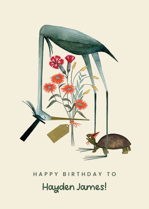 Heron and turtle - happy birthday card