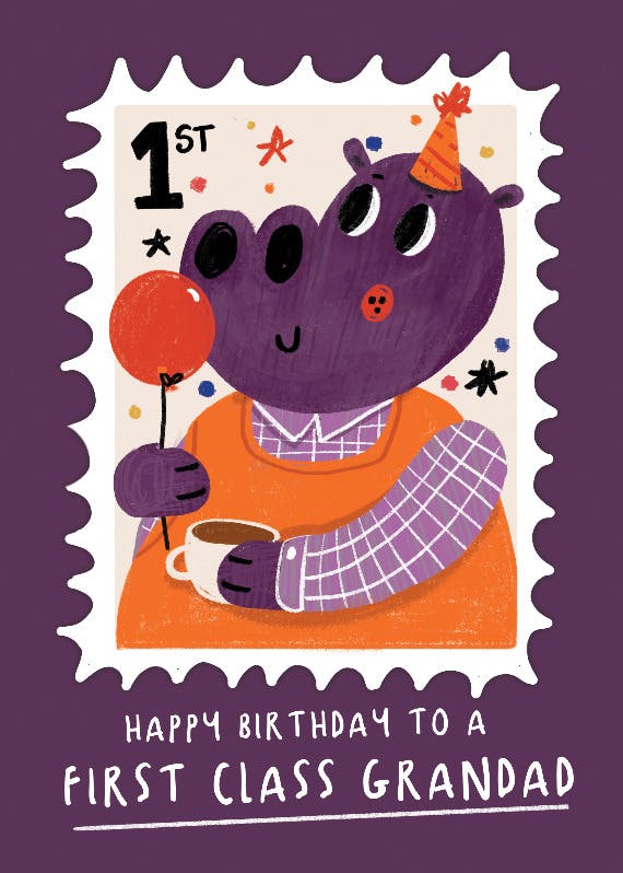 Hippo stamp - happy birthday card