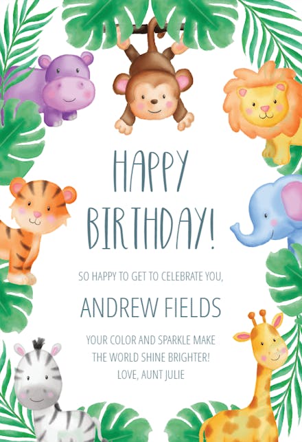 Wild Jungle Animals - Birthday Card