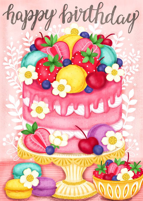 La cherry marcaroon cake - birthday card