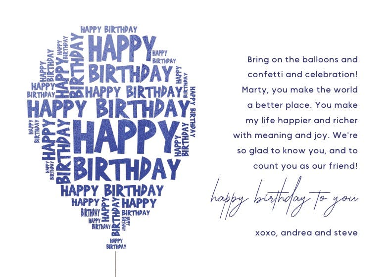 Lettered balloon - tarjeta de cumpleaños