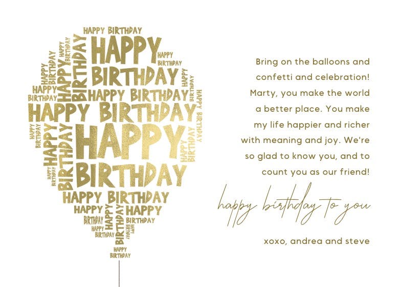 Lettered balloon - tarjeta de cumpleaños