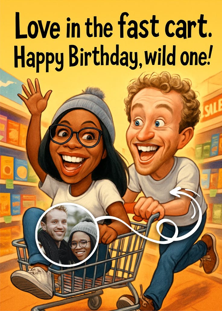 Love in the fast cart - tarjeta de cumpleaños