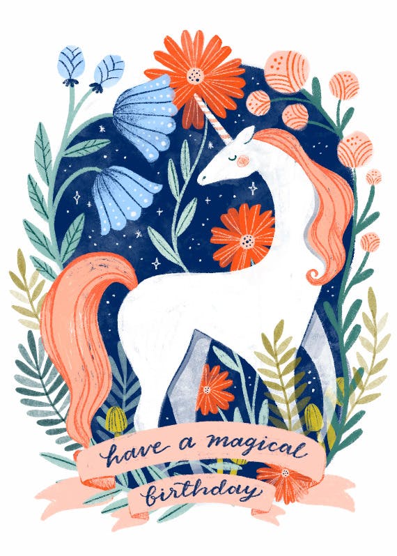 Magical night unicorn -  tarjeta de cumpleaños gratis