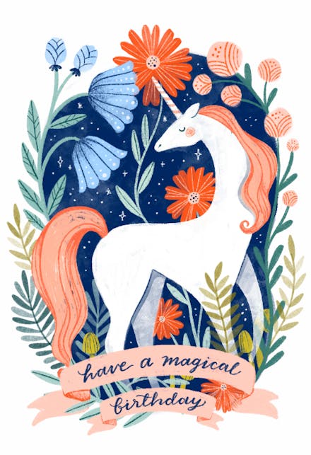 Magical night unicorn - Birthday Card