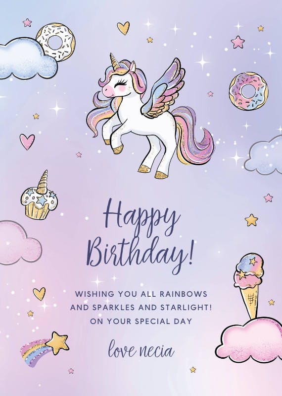 Magical unicorn party - happy birthday card