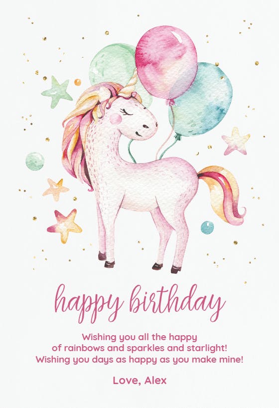 Magical unicorn wishes - happy birthday card