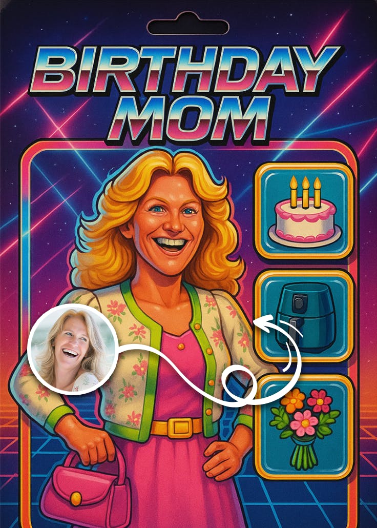 Mom action figure - tarjeta de cumpleaños