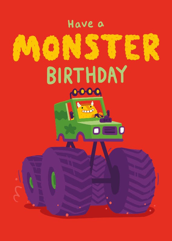 Monster truck day - happy birthday card