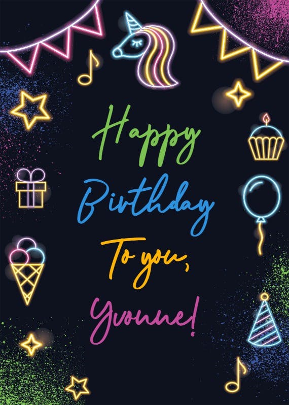 Neon glow party - happy birthday card