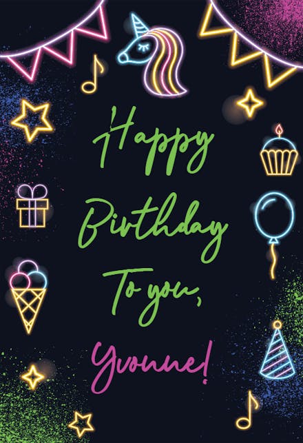 Neon Glow Party - Happy Birthday Card