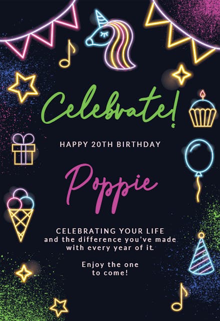 Neon Glow Party - Happy Birthday Card