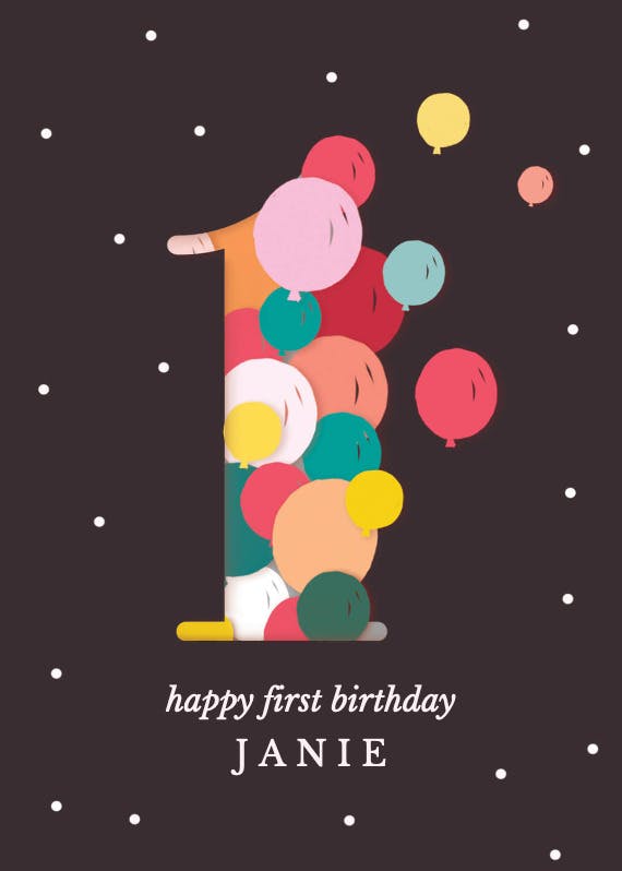 One year balloons -  tarjeta de cumpleaños
