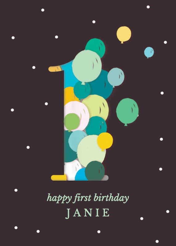 One year balloons - birthday card
