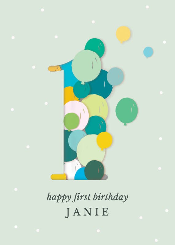 One year balloons -  tarjeta de cumpleaños gratis
