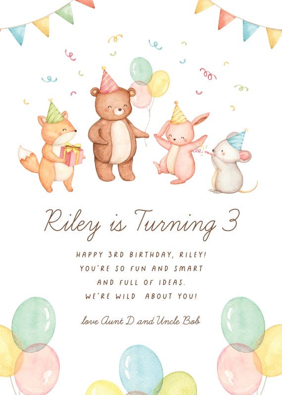 Party animals -  free birthday card