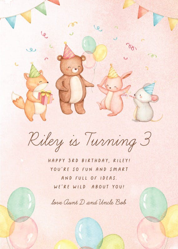 Party animals - birthday card