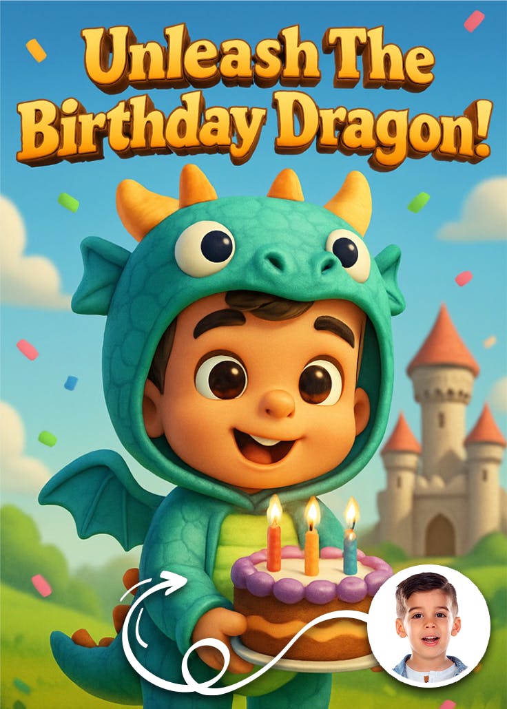 Party dragon - tarjeta de cumpleaños