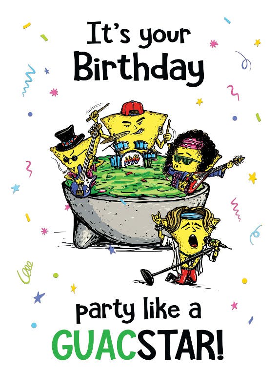 Party like a guacstar -  tarjeta de cumpleaños
