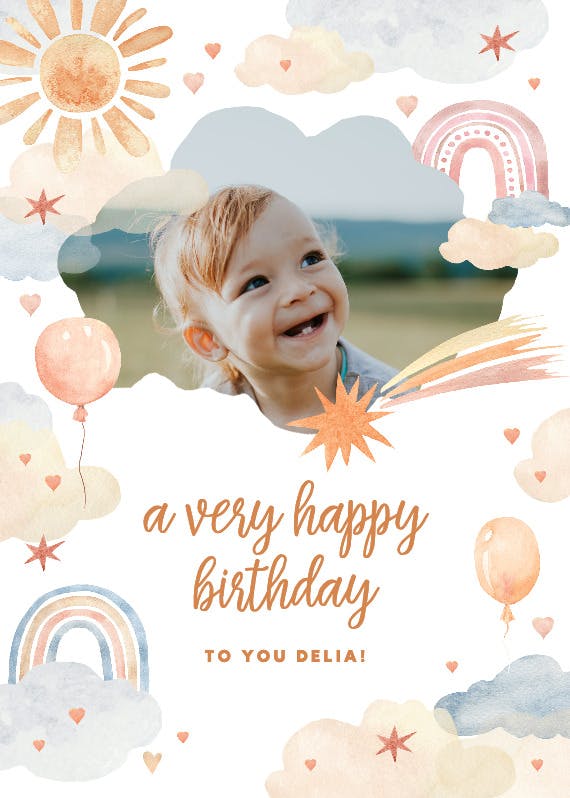 Pastel clouds and rainbows - happy birthday card