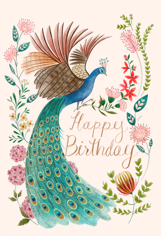 Peacock Flowers Birthday Card Greetings Island
