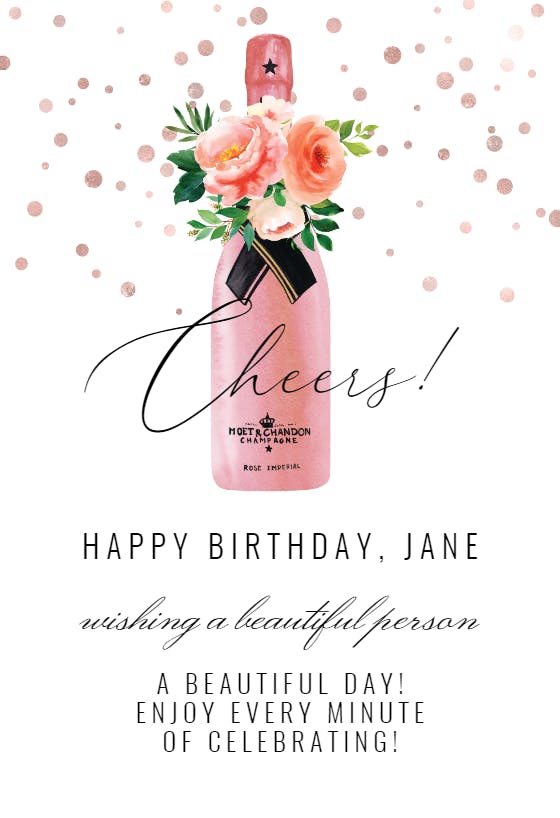 Pink champagne - happy birthday card