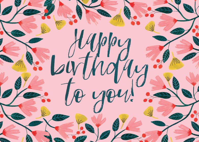 Pink floral - happy birthday card