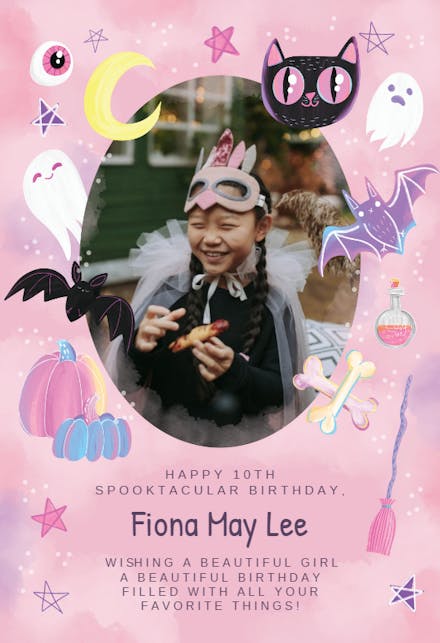 Pink Halloween Birthday - Halloween Card