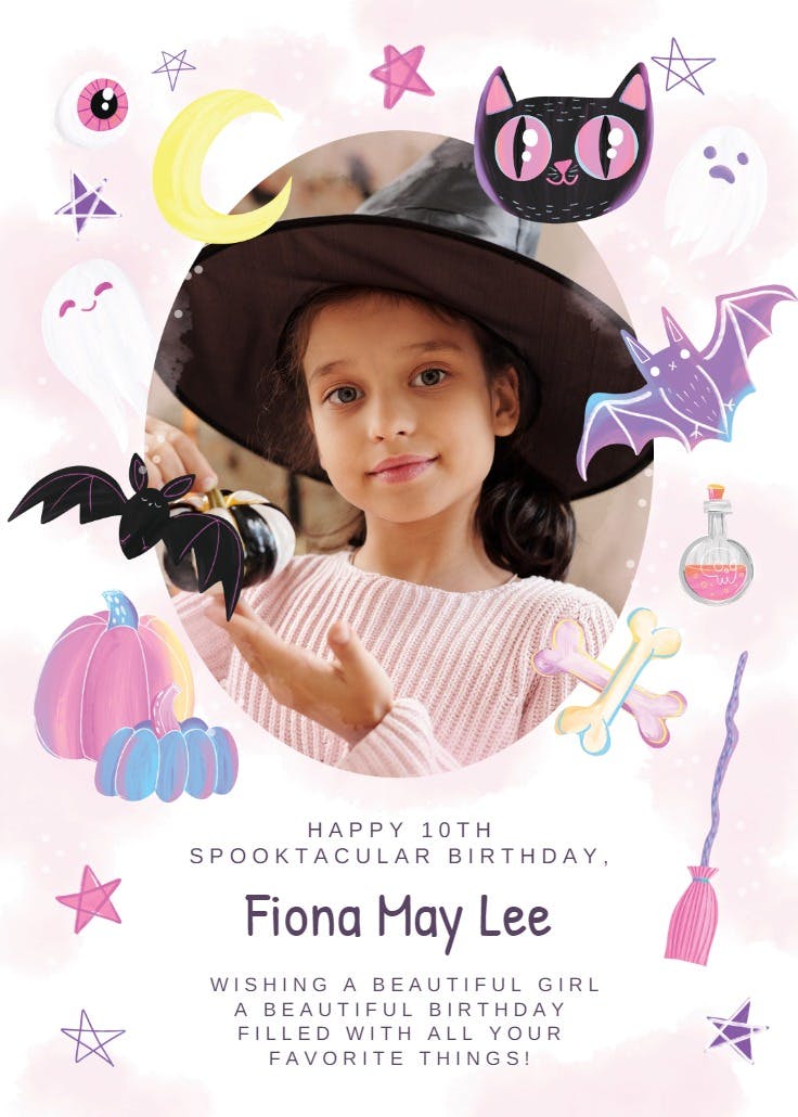 Pink halloween birthday - tarjeta de día festivo