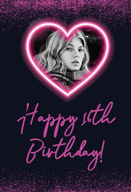 Heart Neon Glow - Happy Birthday Card