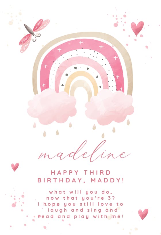 Pinky rainbow hearts - happy birthday card