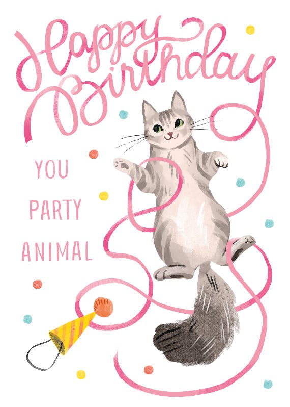 Playful cat - happy birthday card