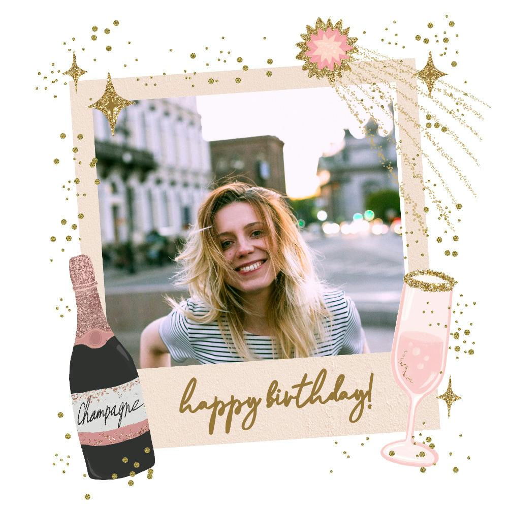 Polaroid champagne - happy birthday card