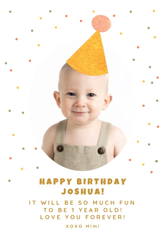 Polka dots & party hat -  tarjeta de cumpleaños