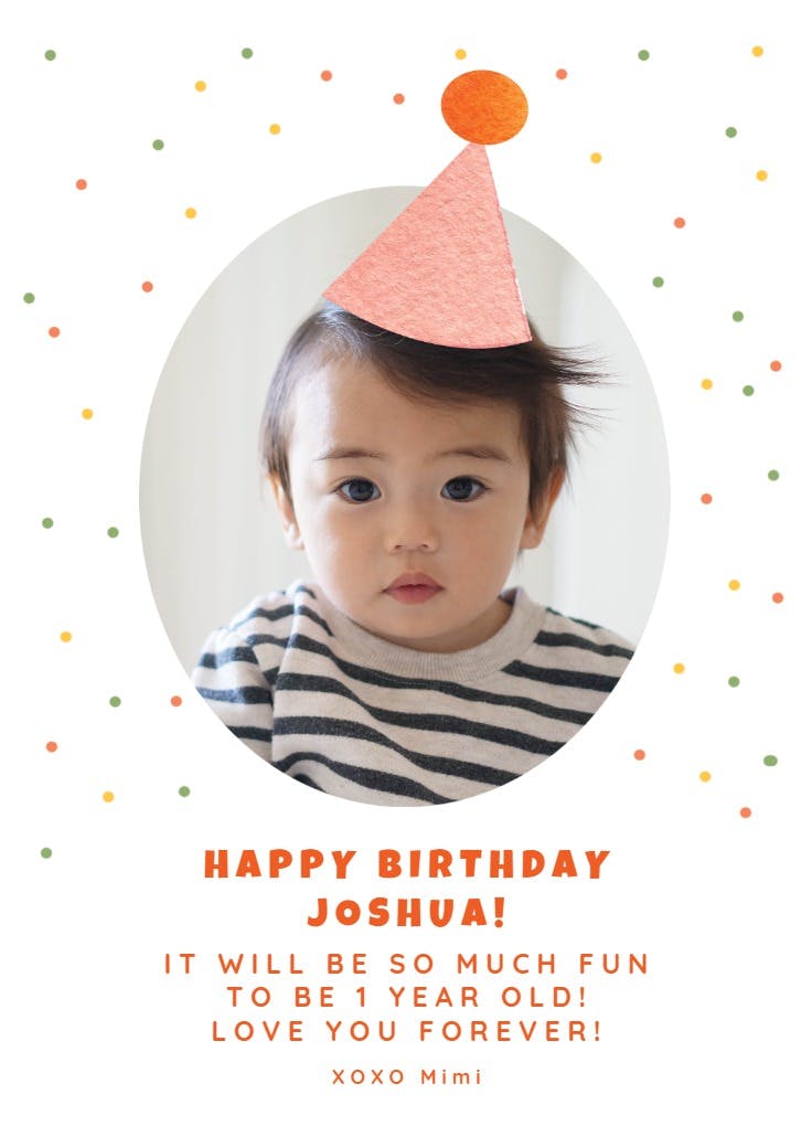 Polka dots & party hat - tarjeta de cumpleaños