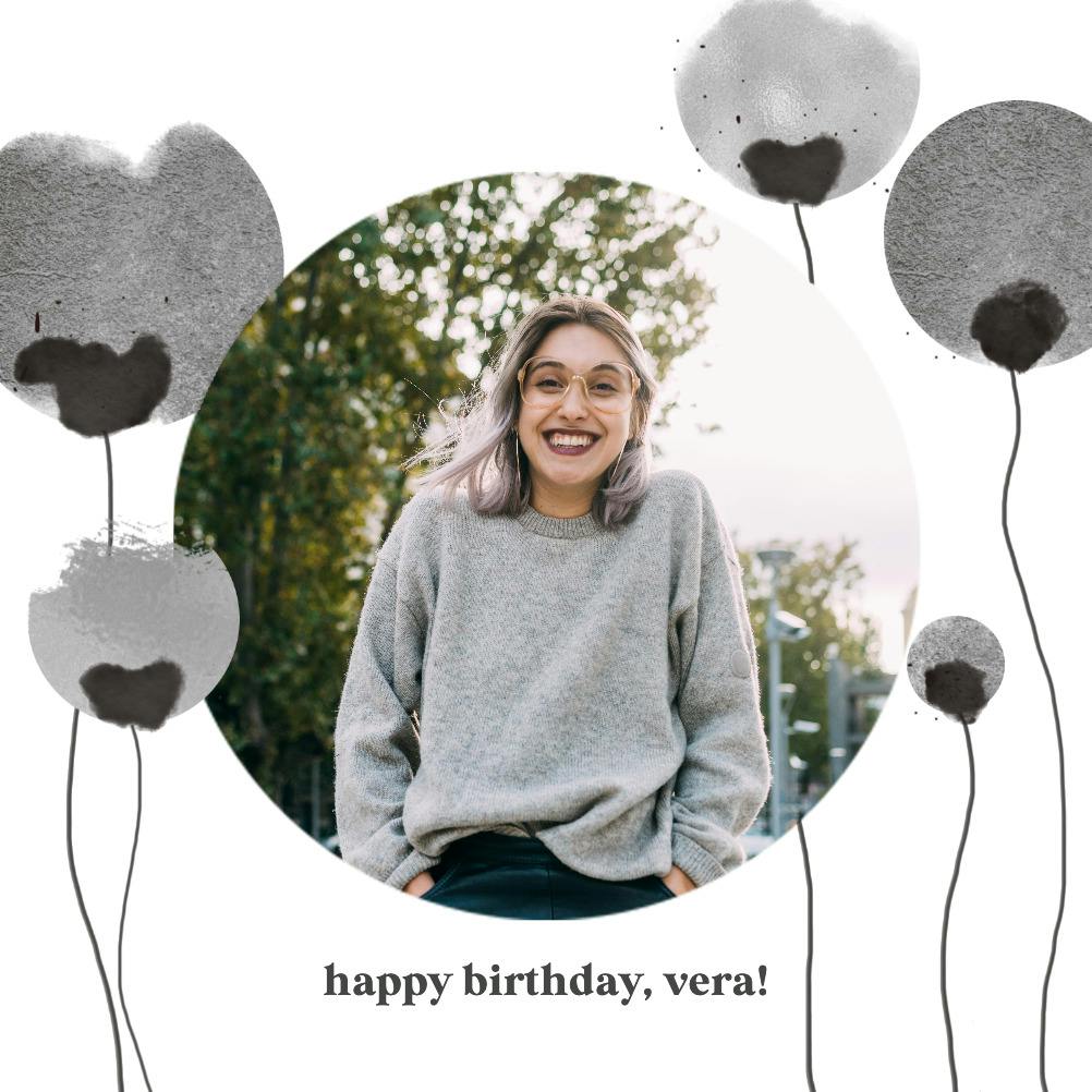 Poppies balloons - happy birthday card