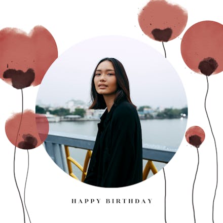 Poppies balloons - Happy Birthday Card