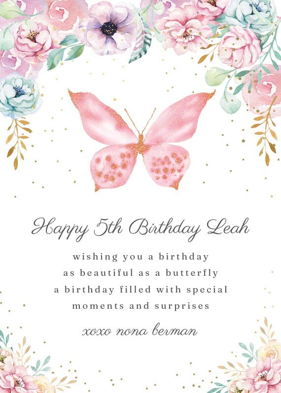 Pretty in pink butterfly -  free birthday card