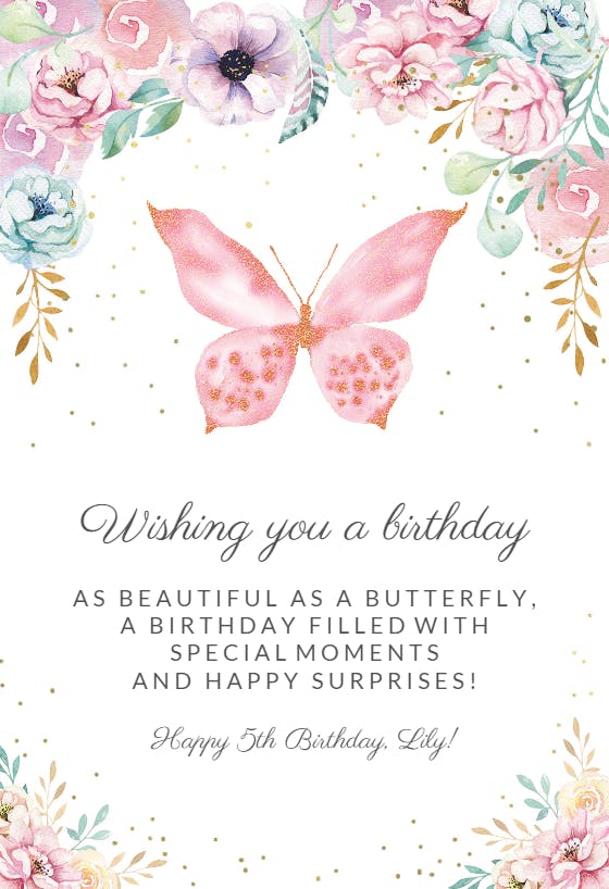 PIXILUV Happy Birthday Greeting Card ~ Pretty Pink and Yellow Roses Bouquet with Blue Butterflies ~ Birthday Wishes Vintage Large Greeting Card