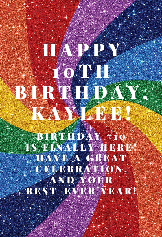 Rainbow glitter twirl - happy birthday card