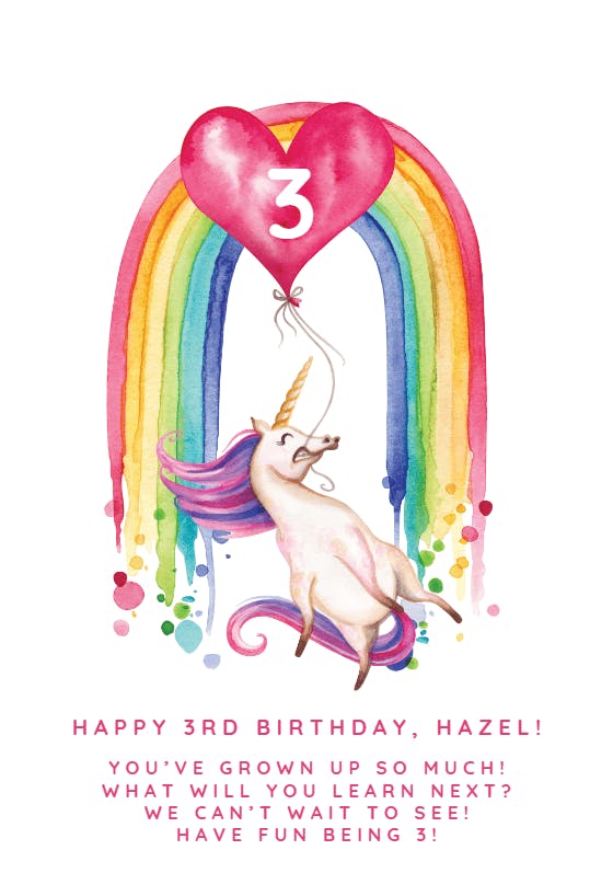 Rainbow unicorn -  free birthday card
