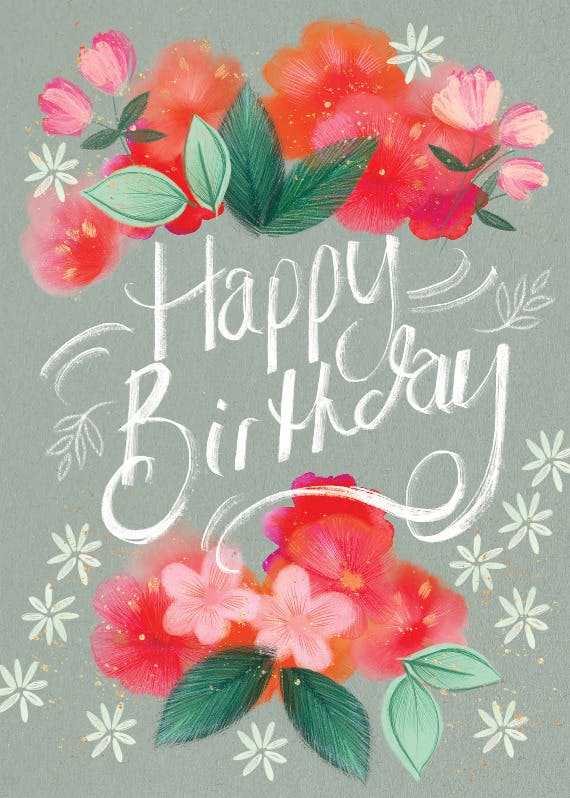 Red and magenta blurred flowers - birthday card