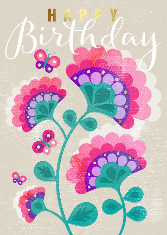 Retro floral -  free birthday card