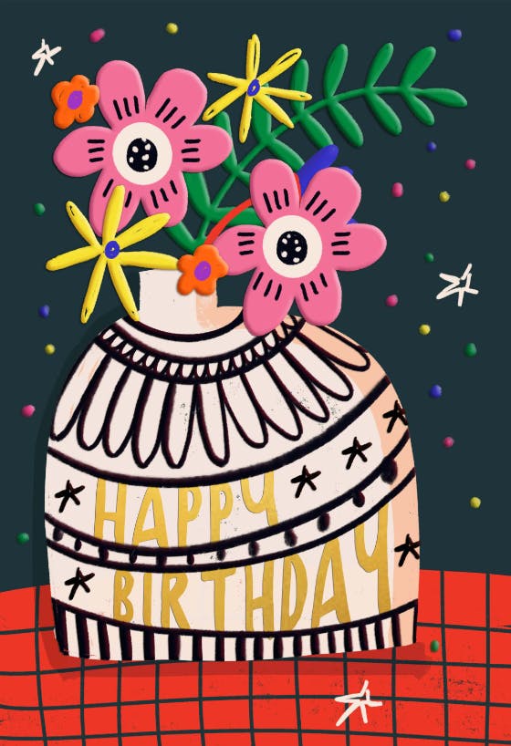 Simply vector vase - happy birthday card