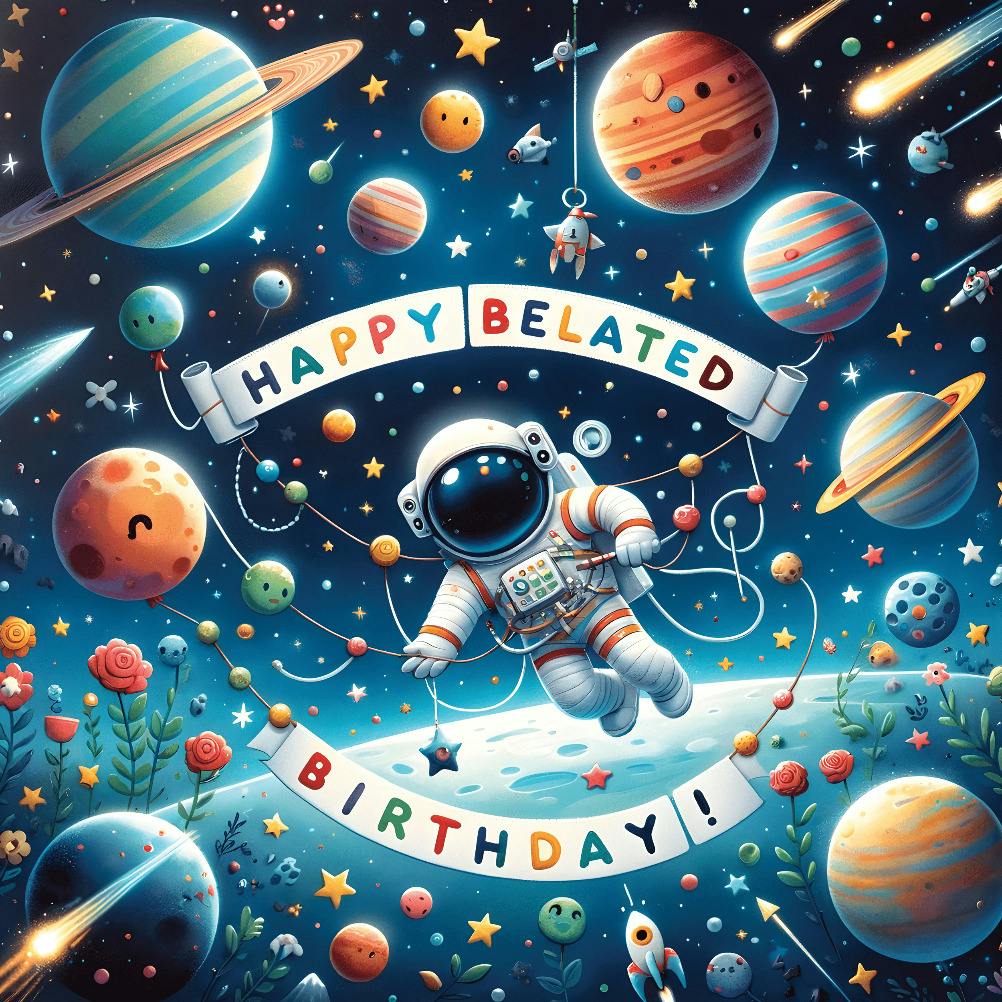 Space belated - birthday card